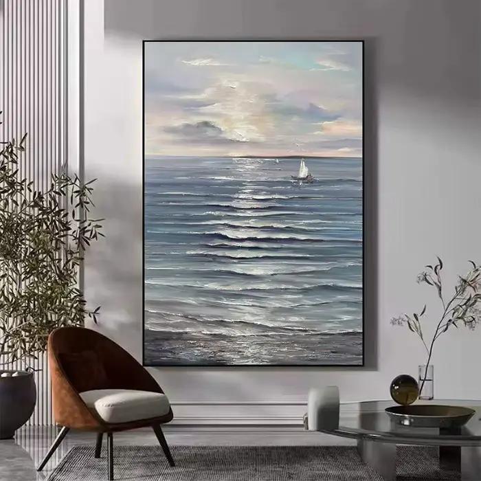 Toile de mur de peinture à l'huile de paysage de vague de mer naturelle