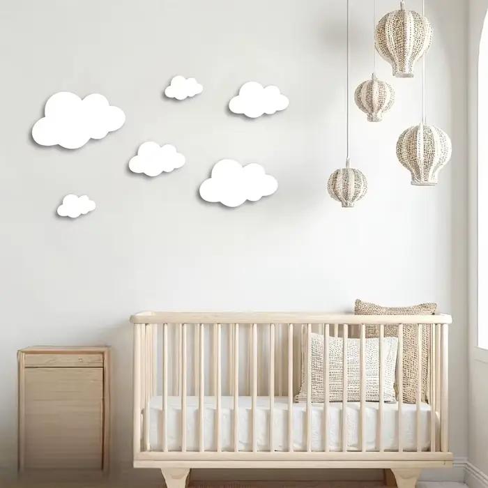 Lot de 3 décorations murales nuages en bois