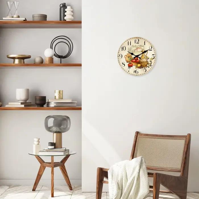 Horloge murale en bois vintage motif huile d'olive et tomate