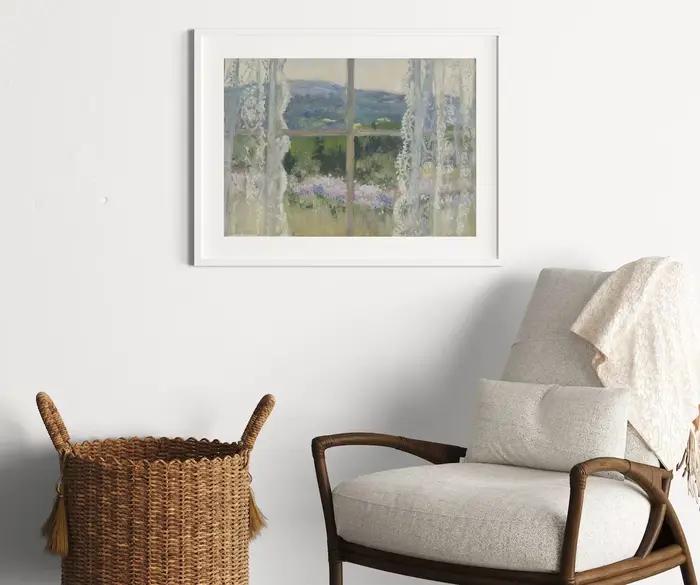 Tableau mural en dentelle avec vue sur une prairie - Impressionniste rêveuse d'une fenêtre surplombant