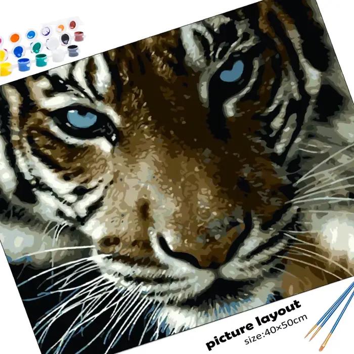 Peinture par numéros bricolage tête de tigre noir et blanc