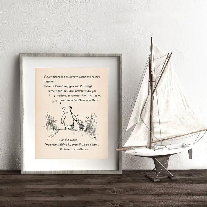 Affiche imprimée décor de pépinière si jamais il y a demain dessin animé Art toile peinture pour chambre d'enfants Winnie l'ourson citation Vintage