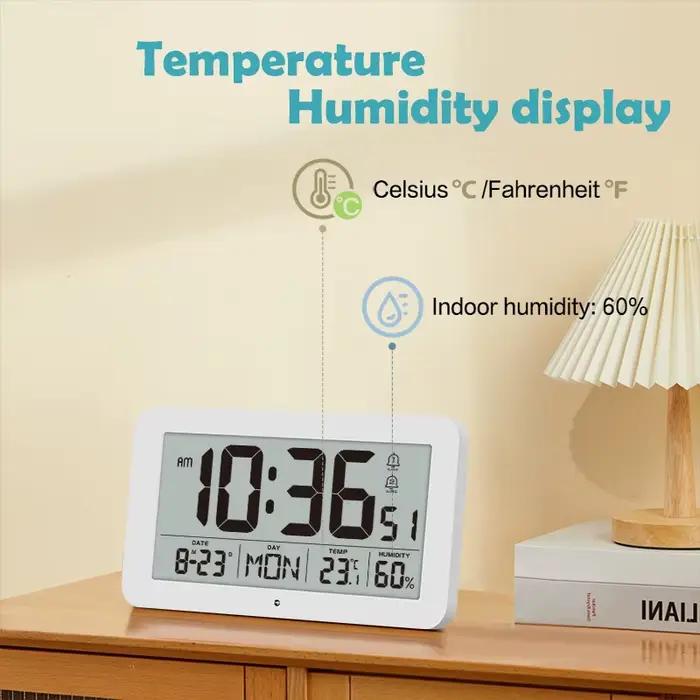 Grande horloge murale numérique avec calendrier de température et d'humidité