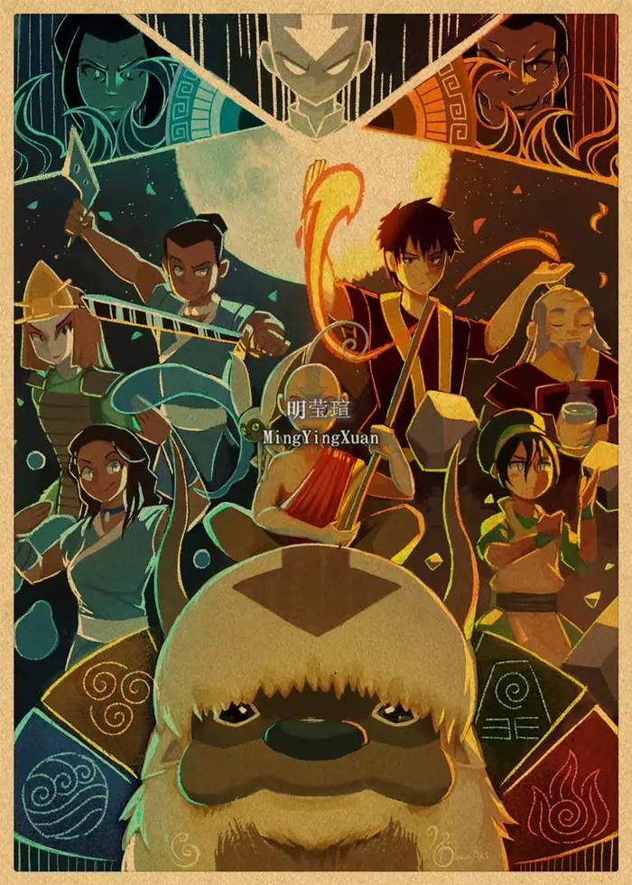 Affiches et impressions d'art mural en papier kraft, image d'anime japonais, manga, Avatar, le dernier maître de l'air, Aang NingJapanese, décor de chambre à la maison, 4K HD