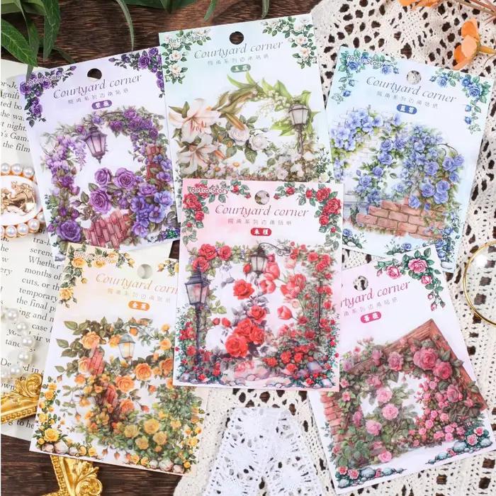 30 pièces fleurs coin autocollants PET autocollant paquet bricolage Journal décoration