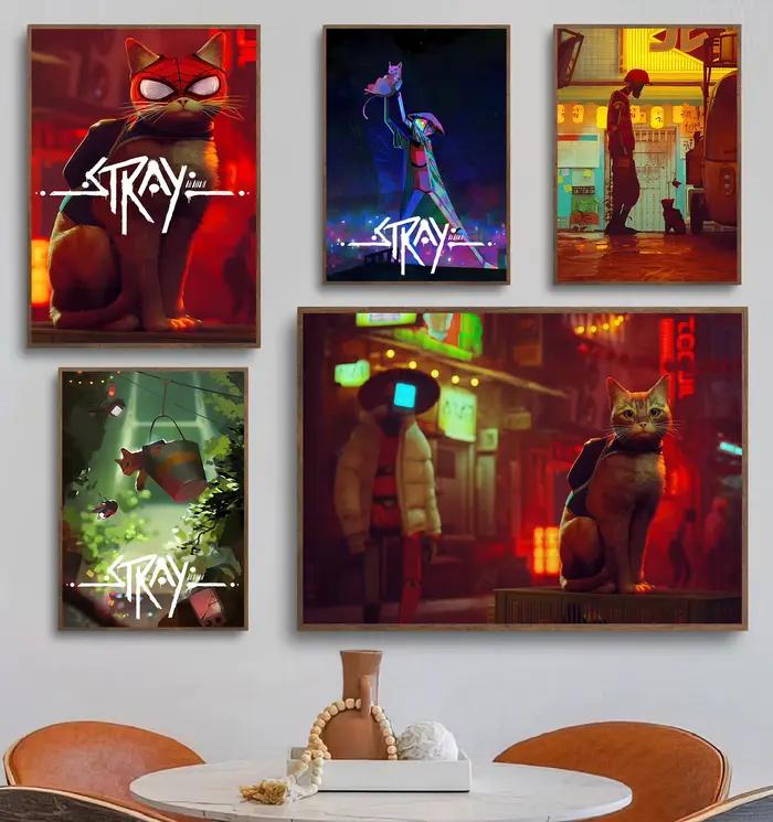 Affiche de jeu Stray, Peinture sur toile murale moderne d'aventure vidéo sur le thème de la survie des chats