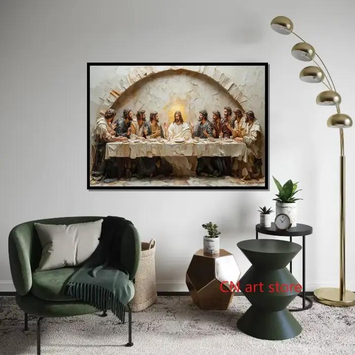 Affiche d'art spirituel rétro, dernière cène, jésus religieux avec Disciples, peinture sur toile, image murale imprimée, décoration de maison pour salon