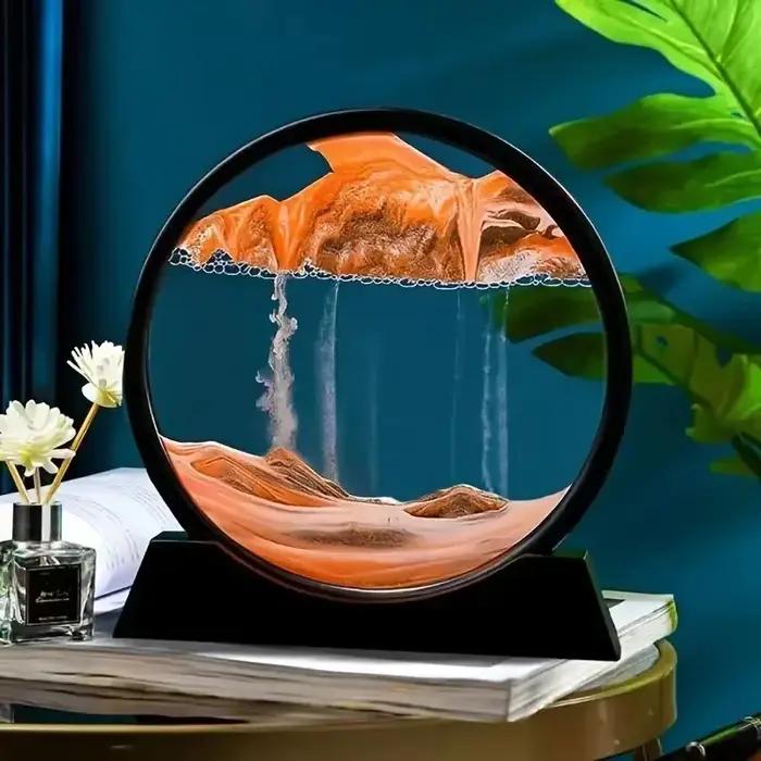 Sablier 3D sables mouvants rond verre mer profonde paysage de sable mobile