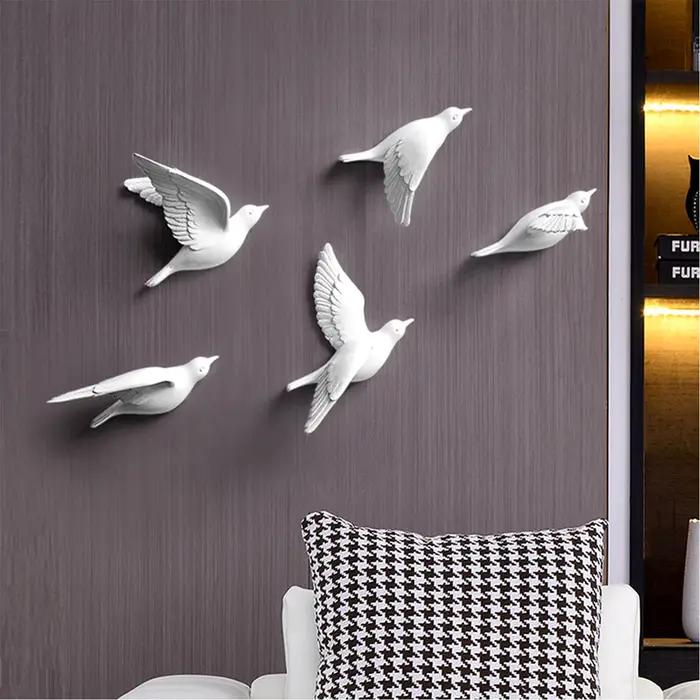 Autocollants muraux créatifs d'oiseaux en résine 3d