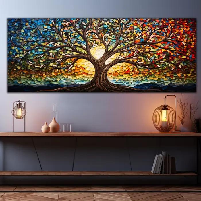 Peinture sur toile en verre mosaïque colorée, toile d'art d'arbre de vie imprimée, cadeau de mythologie, pour salon, bureau, décoration de la maison