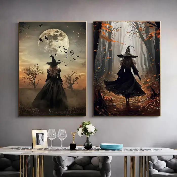 Affiche de décoration murale de sorcière foncée d'halloween