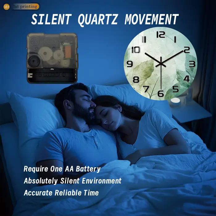 Horloge murale imprimée feuilles vertes fraîches – Motif botanique minimaliste