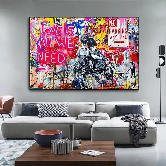 Banksy Street Art toile peintures baskets bouche Ballon fille Graffiti Pop Art affiches imprime Cuadros mur Art décoration de la maison