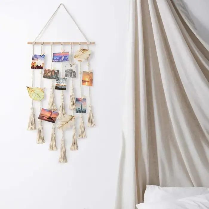 Présentoir de photo mural à pampilles Boho avec 25 clips en bois