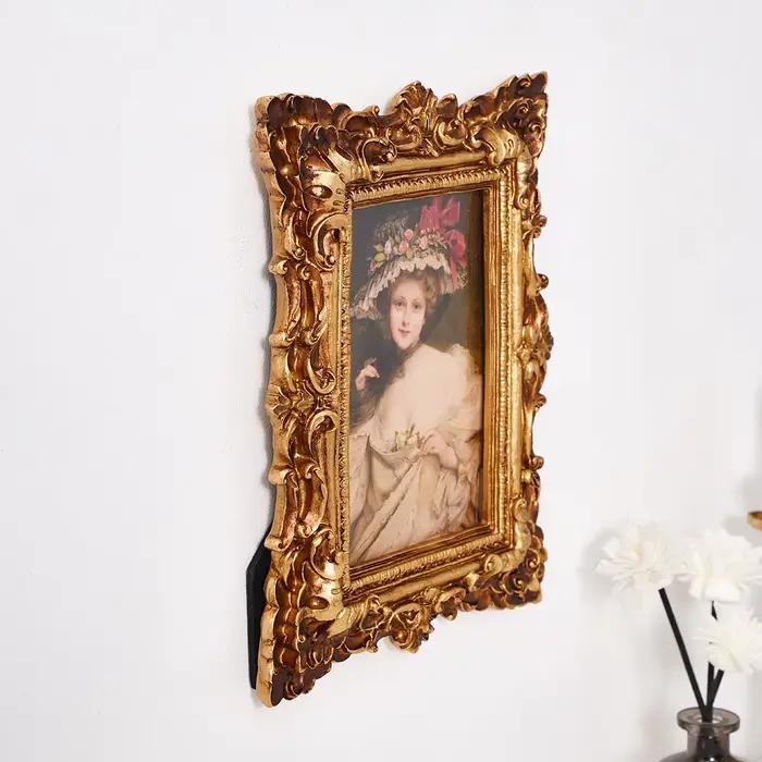 1 pièce, cadre photo décoratif en dentelle feuille de chêne dorée style rétro européen