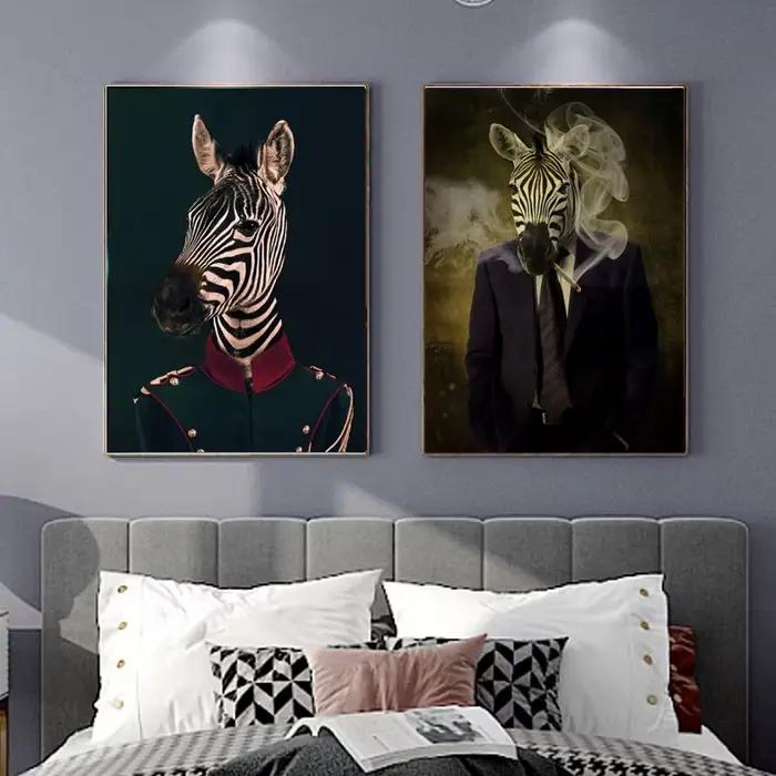 Toile d'Art Mural Rétro avec Motifs de Zèbre et Animal