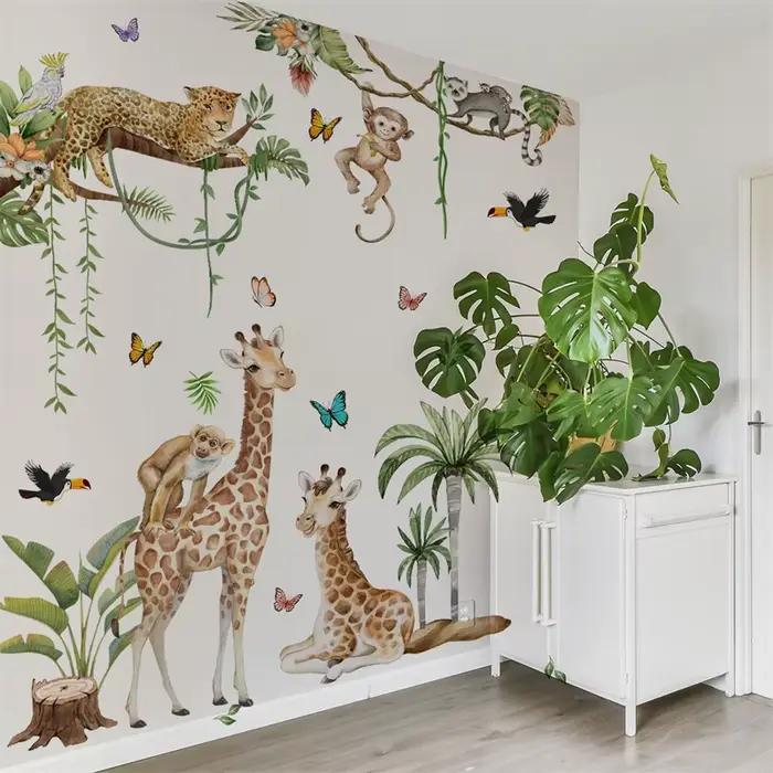 Grands autocollants muraux animaux de la forêt chambre d'enfants Jungle Safari girafe singe stickers
