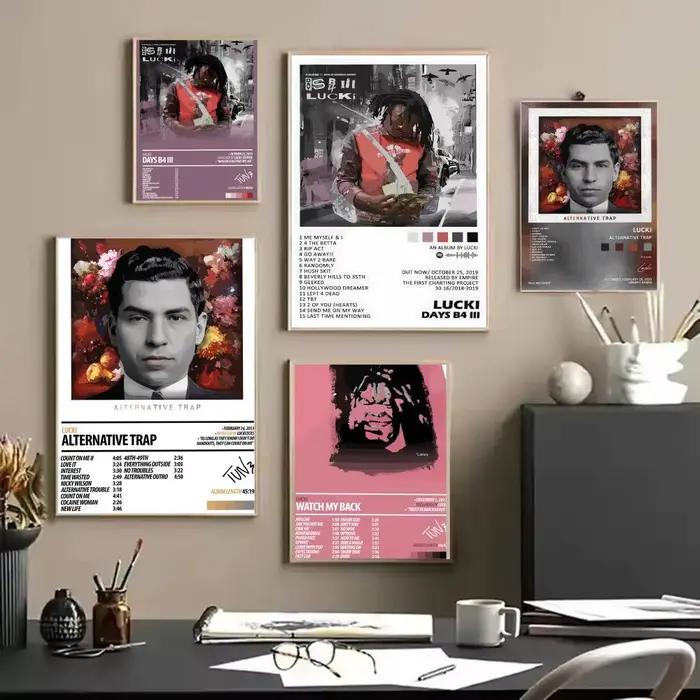 Pop Rap L_LUCKI Album HD lin toile affiche mur Art imprime pour salon chambre bureau décoration de la maison cadeau