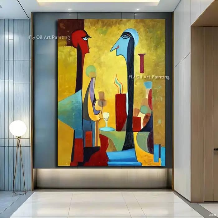 Peinture à l'huile abstraite cubiste faite à la main