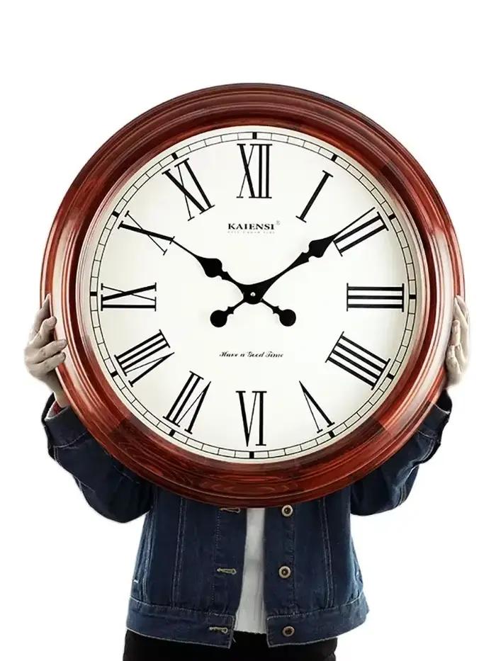 Grande Horloge Murale Rétro en Bois Massif
