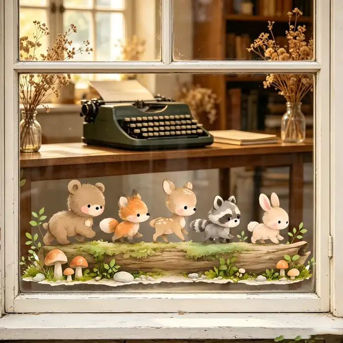 Autocollant de fenêtre animaux de la forêt pour chambre de bébé