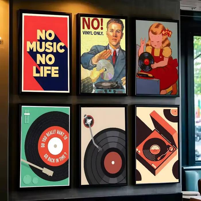 Affiche de disques vinyles rétro du milieu du siècle