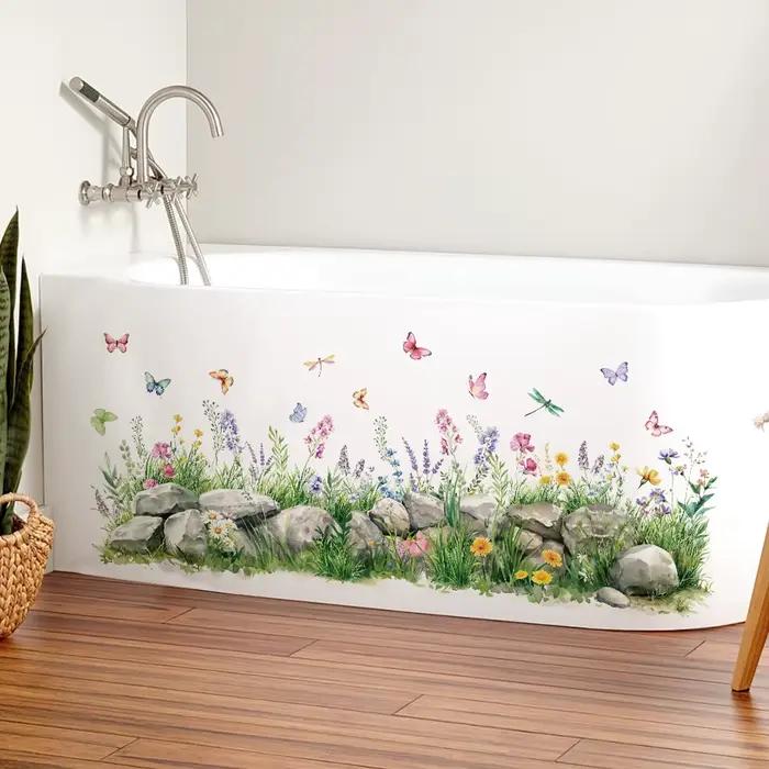 Autocollants muraux aquarelle pierres et fleurs