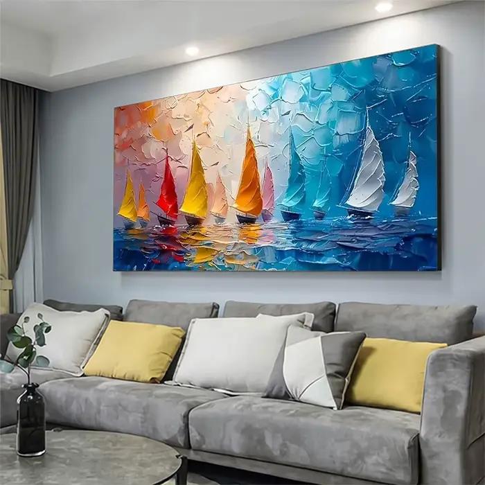 Art abstrait moderne de toile de vue de mer de voilier