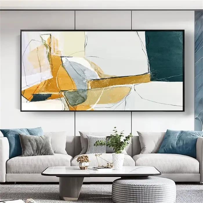 Peinture abstraite dorée et bleue peinte à la main sur toile