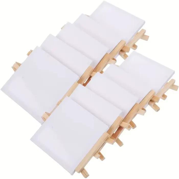 Lot de 6/12 mini toiles et chevalets – Chevalet en bois blanc apprêté