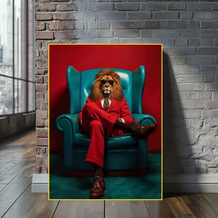 Animaux modernes en costumes Art mural élégant roi Lion Panda tigre léopard patron affiche impression gorille éléphant toile peinture décor