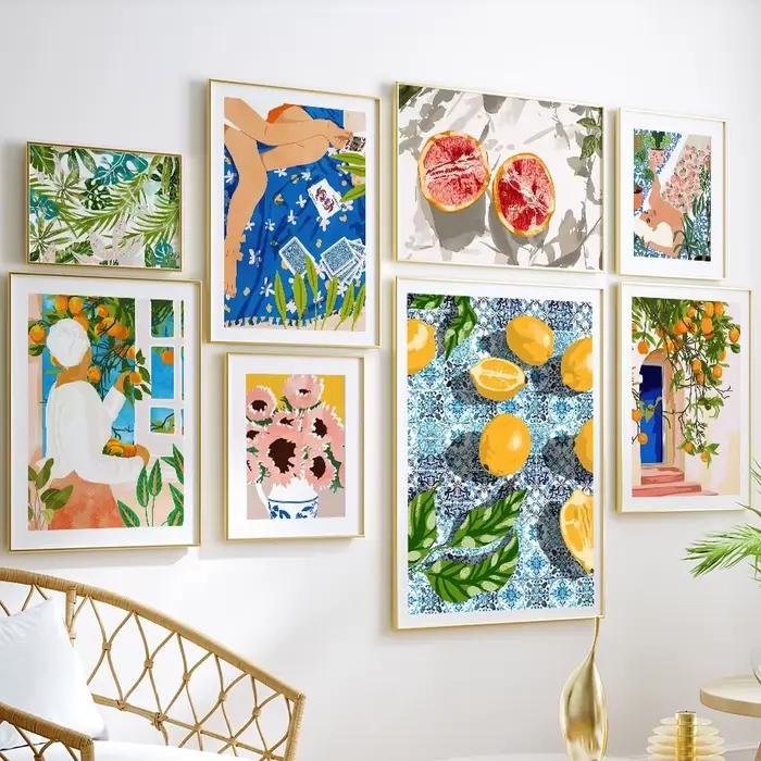 Affiche et imprimés d'illustration abstraite de plantes de fleurs de fruits de citron de jardin