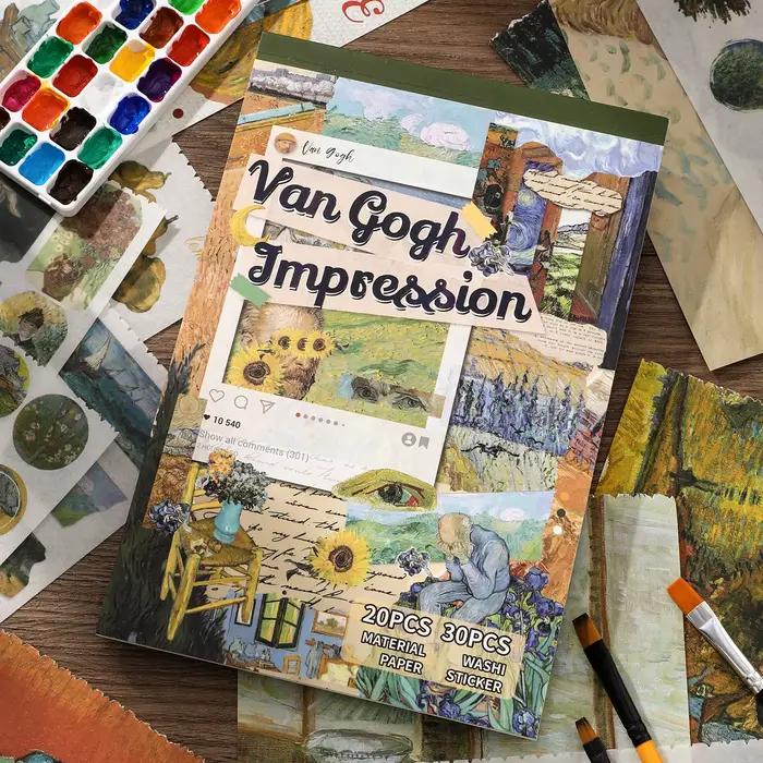 Livre d'autocollants Washi esthétiques Van Gogh Impression, 50 pièces, fournitures d'art classique pour la décoration de carnets et albums