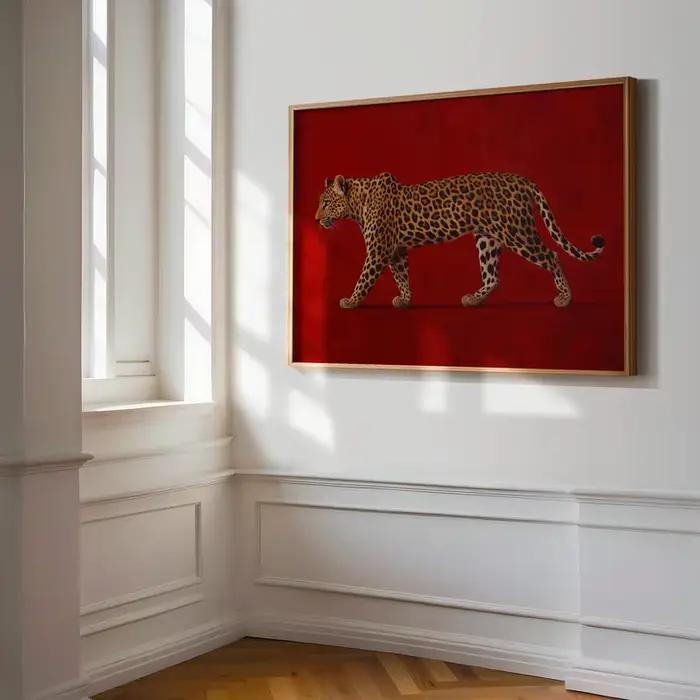 Peinture murale sur toile vintage léopard rouge sans cadre