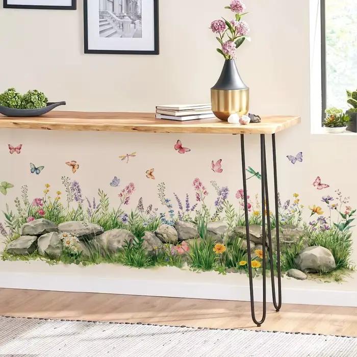 Autocollants muraux aquarelle pierres et fleurs
