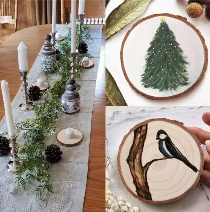 1 ensemble/10 pièces de tranches de bois de pin rondes de 10-12 cm avec écorce pour table