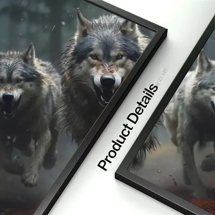Affiche murale sur toile avec loup en cours d'exécution hurlant quelque part