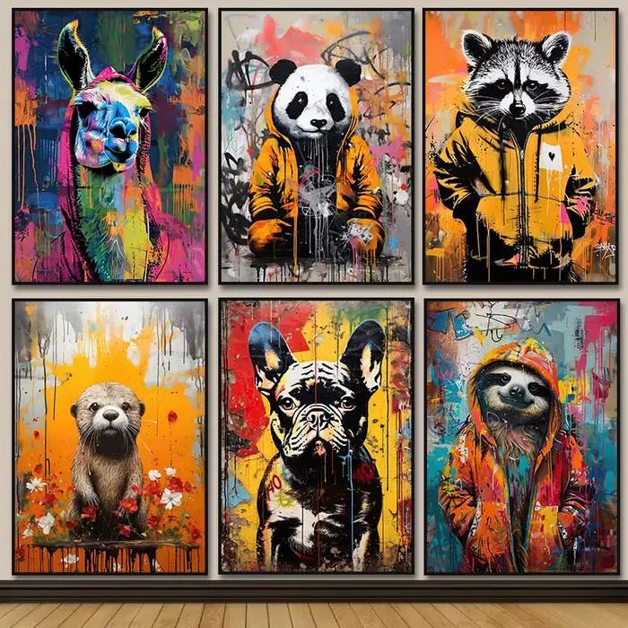 Banksy Pop Street Graffiti mur Art animaux toile affiches et imprimés Panda chien raton laveur peinture pour salon décor photo