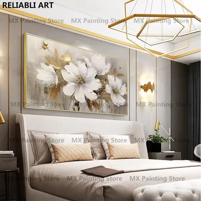 Peinture à l'huile de fleurs dorées sur affiche