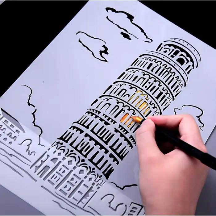 A4 bricolage peinture mur pochoir aérographe dessin copie modèles londres pont Big Ben château Burj Al arabe cinq tours maison blanche