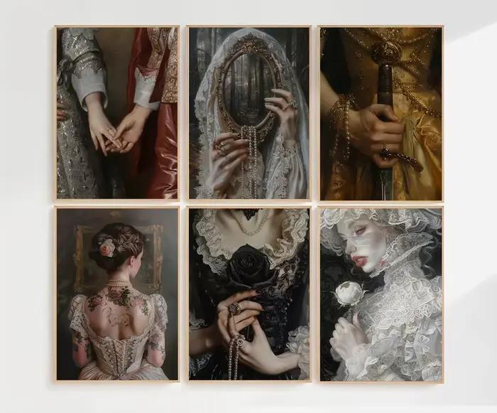 Baroque Antique imprimable romantique médiéval dynasties aristocratiques mur Art Vintage Portrait peintures affiches décor de chambre à coucher