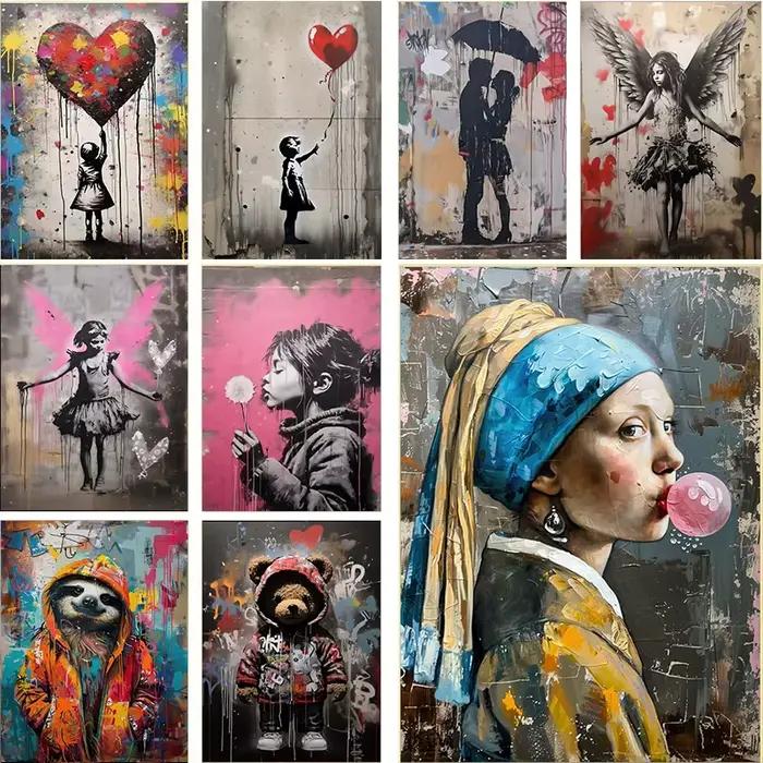 Banksy Graffiti garçon fille avec ballon sur toile affiches imprime Pop Street mur Art peinture pour salon décor à la maison Cuadros