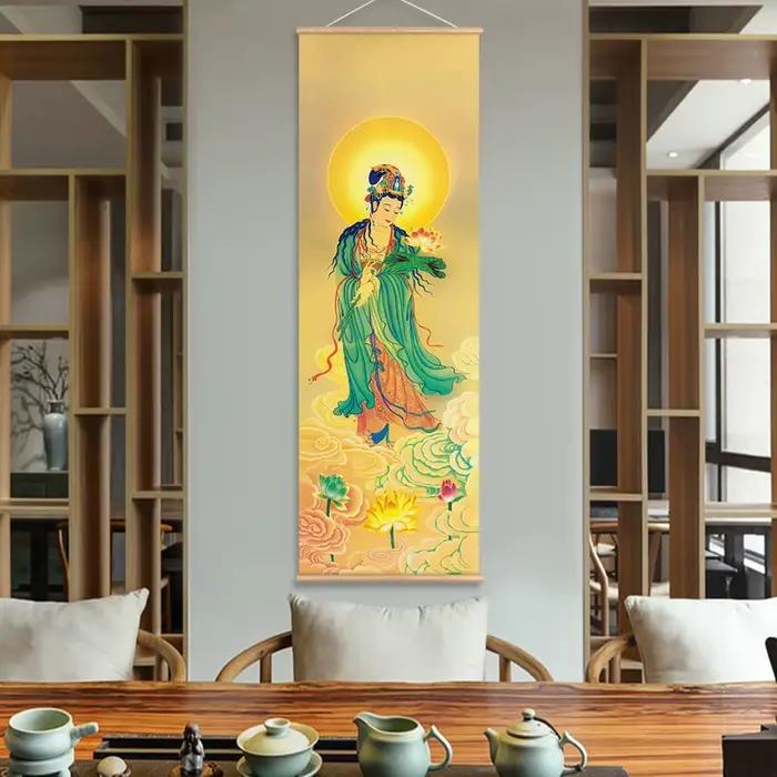 Peinture d'art mural sur toile avec cintre en bois