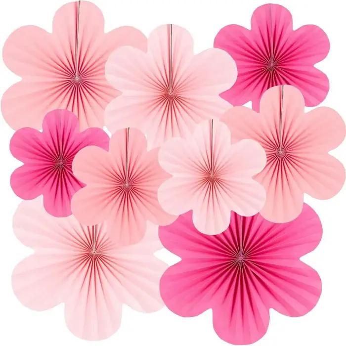 Nouvelles guirlandes murales en papier rose en forme de fleurs
