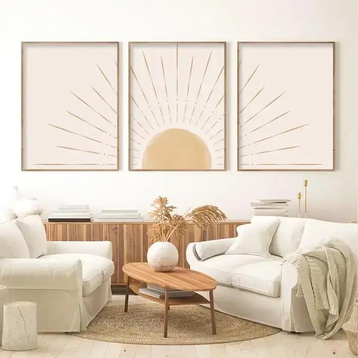 Boho Art mural soleil jaune montant sur l'horizon Illustrations naturelles géométriques ligne d'art mur affiches et impression modernes du milieu du siècle