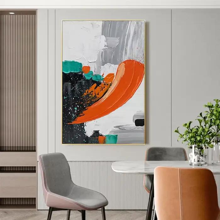 Grande peinture à l'huile abstraite orange peinte à la main