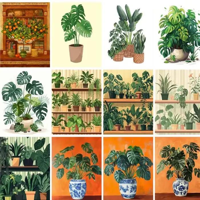Peinture à l'huile de paysage de plantes en pot