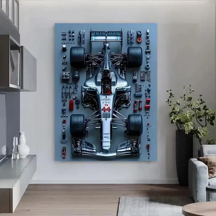 Art mural de la série F1 Racing – Affiche imprimée sur toile HD pour les passionnés de voitures, parfaite pour la décoration de la maison, du garage ou du club