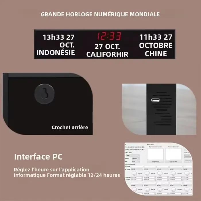 Horloge mondiale LED affichant l'heure de 3/4/5 villes