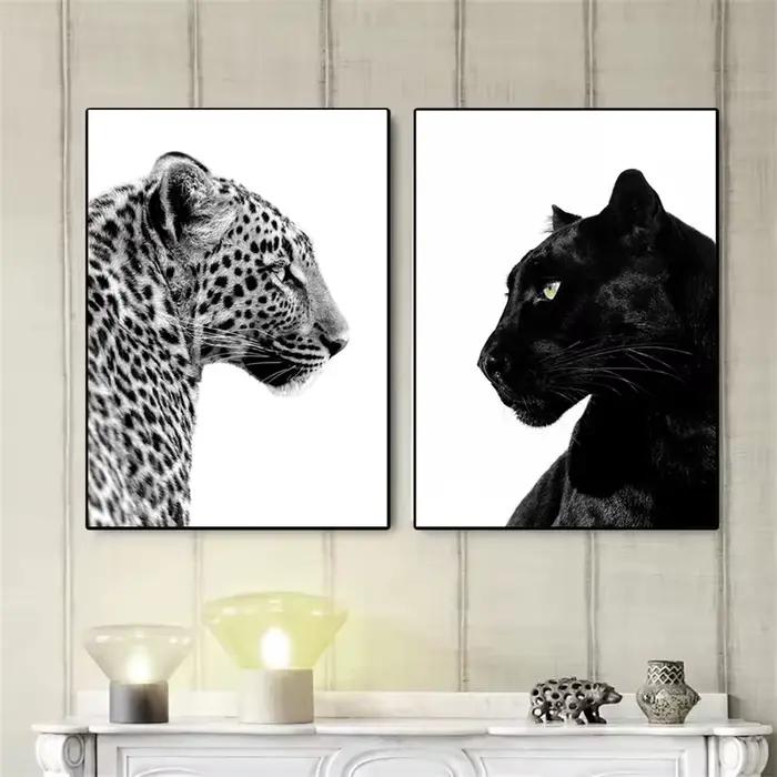 Impressions d'art mural léopard et panthère noir et blanc